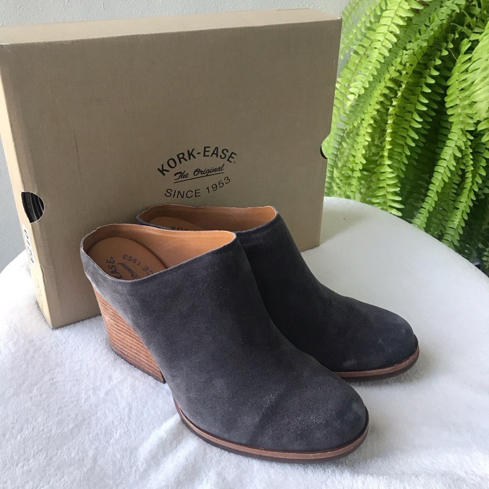 Kork-Ease Challis Dark‎ grey leather Dr suede mules clogs Size 10 in box